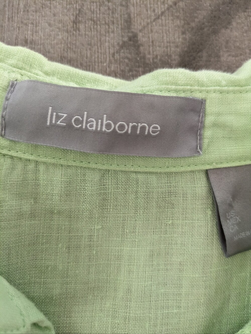 Liz Claiborne Green Linen Button Up Tunic Shirt Women's Size L Beachy Coastal - Picture 2 of 8